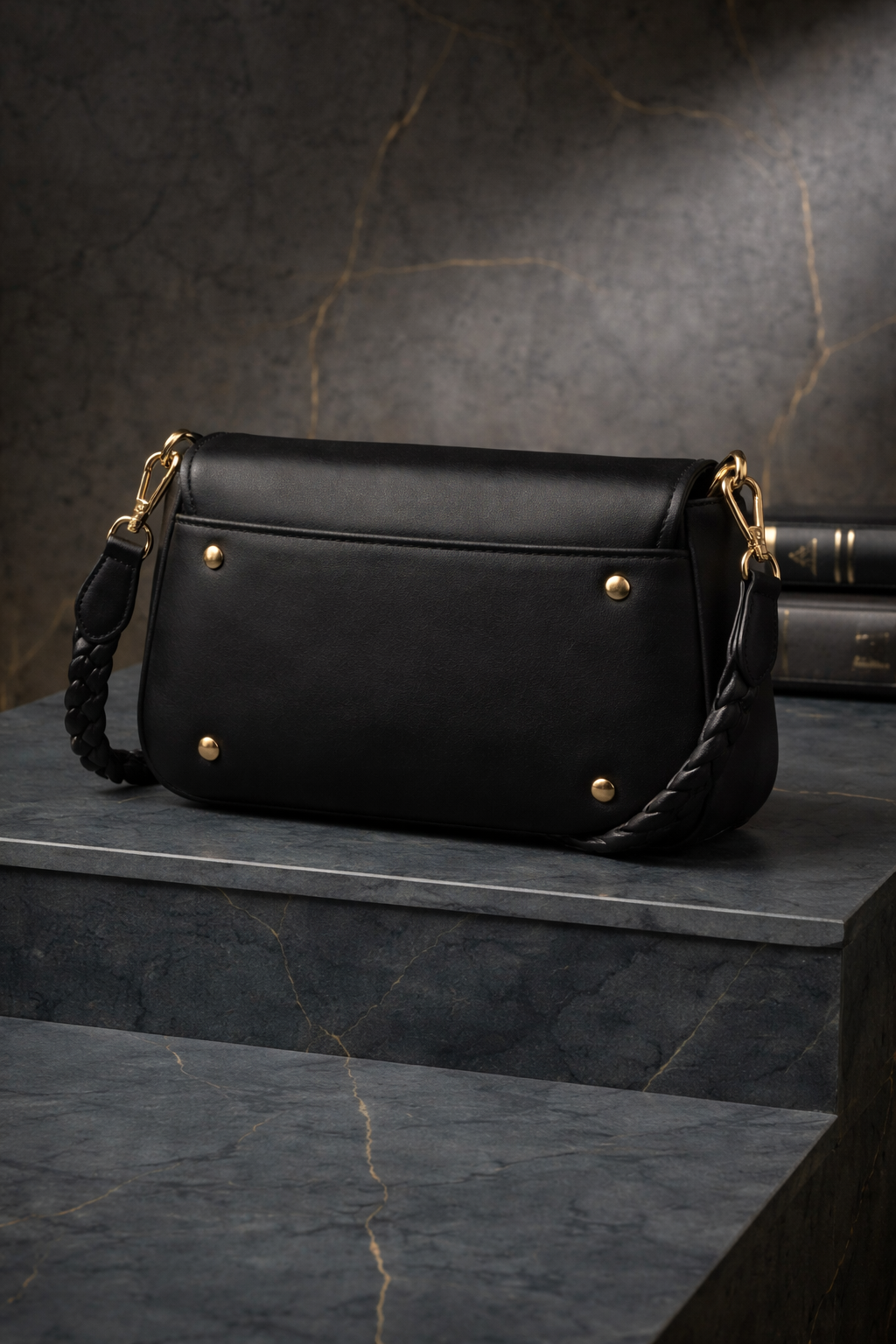 Bagistry Glaze & Go Mini black shoulder bag back view with smooth finish and minimal design, stylish women’s mini handbag
