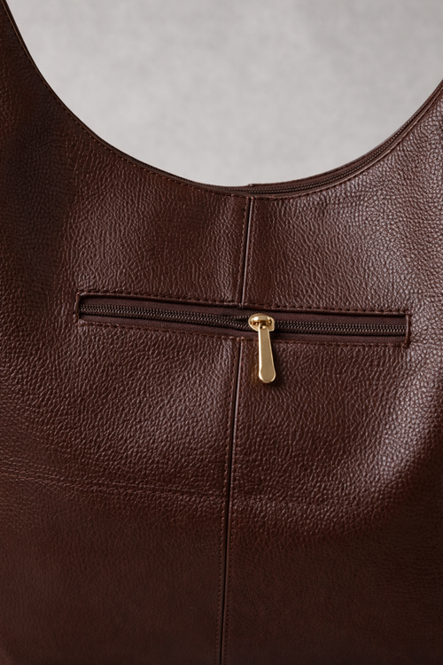 Bagistry The 9-5 Petite Tote Bag brown back view with single zip pocket, clean functional design