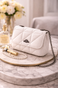Bagistry The After Hours white quilted mini shoulder bag with chain strap, elegant women’s party handbag