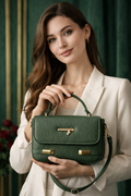 Bagistry Chic Carry green handbag for women with top handle and gold hardware, elegant structured shoulder bag styled with model for premium look